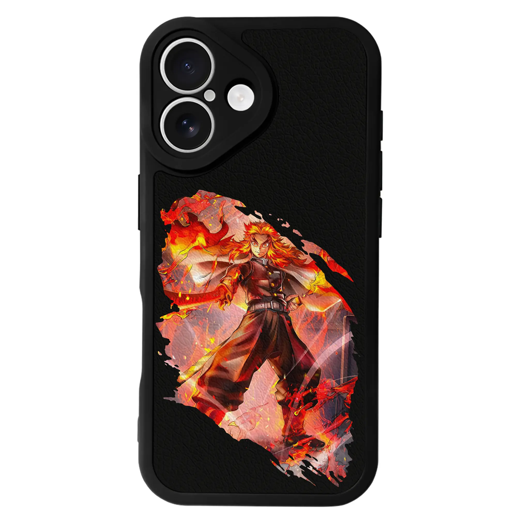 鬼滅の刃 グッズ,煉獄 杏寿郎 - IPhone 16シリーズ対応 ・ シリコンスマホケース ・ レザー調 ・ 高精度フィット ・ 耐衝撃 ・ ワイヤレス充電対応 ・ 精密カット